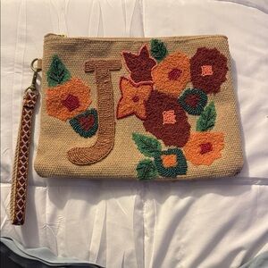 🌸 America & Beyond Beaded Floral Wristlet – Monogram J 🌸